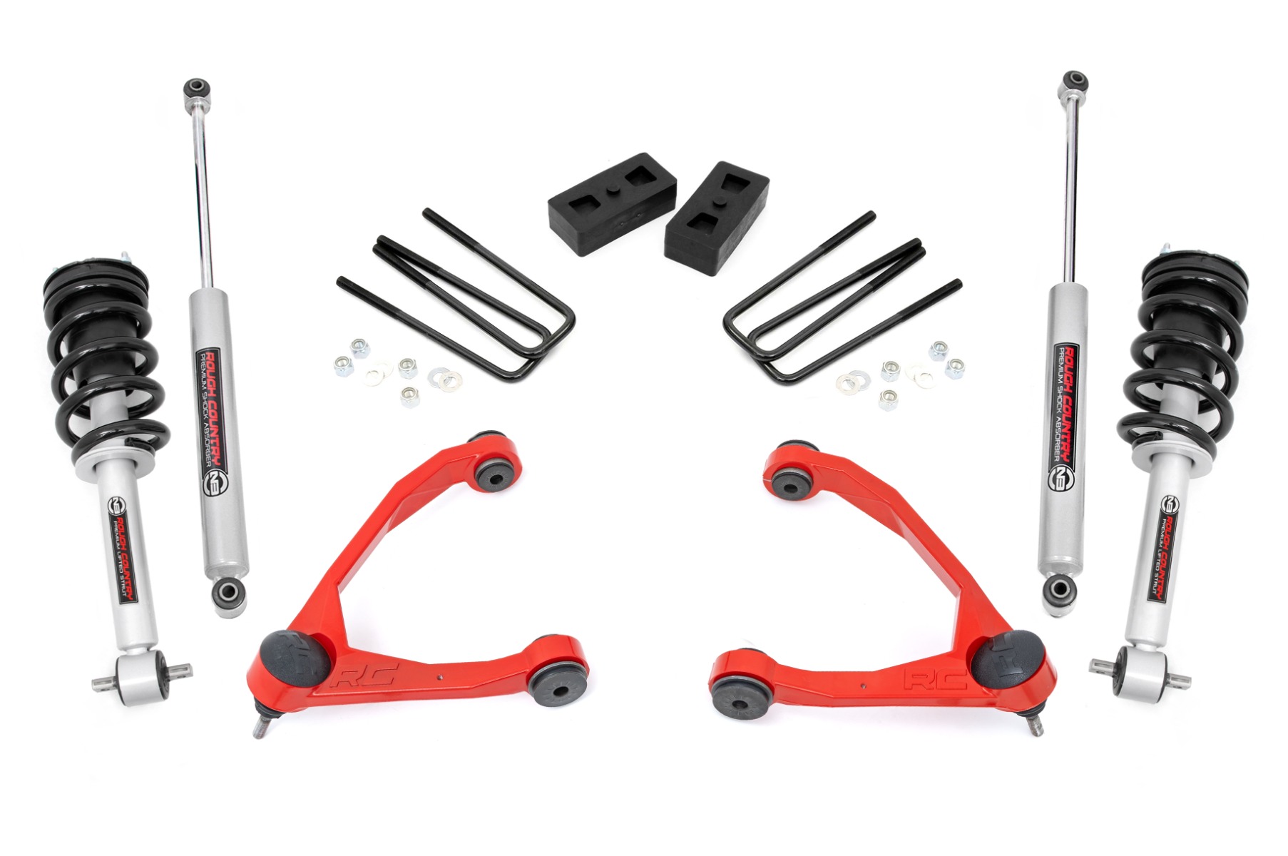 246.23RED - Rough Country 3.5 Inch Lift Kit - Fits Cast Steel N3 Strut - Fits Chevrolet/GMC 1500 07-2013