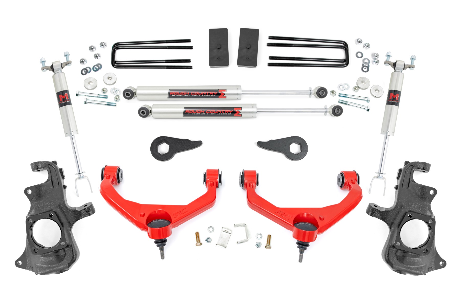 97640RED - Rough Country 3.5 Inch Knuckle Lift Kit - Fits M1 w/ Overloads - Fits Chevrolet/GMC 2500HD/3500HD 2011-2019