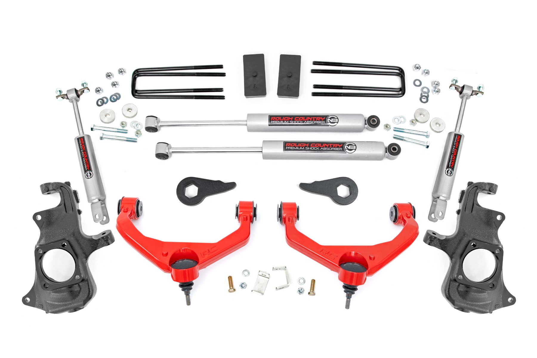 97630RED - Rough Country 3.5 Inch Lift Kit - Fits Knuckle w/ Overloads - Fits Chevrolet/GMC 2500HD/3500HD 2011-2019