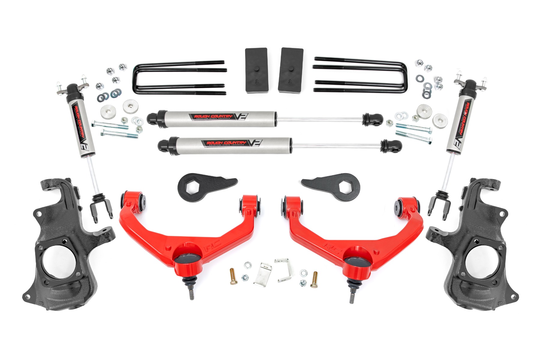 97670RED - Rough Country 3.5 Inch Knuckle Lift Kit - Fits V2 w/ Overloads - Fits Chevrolet/GMC 2500HD/3500HD 2011-2019
