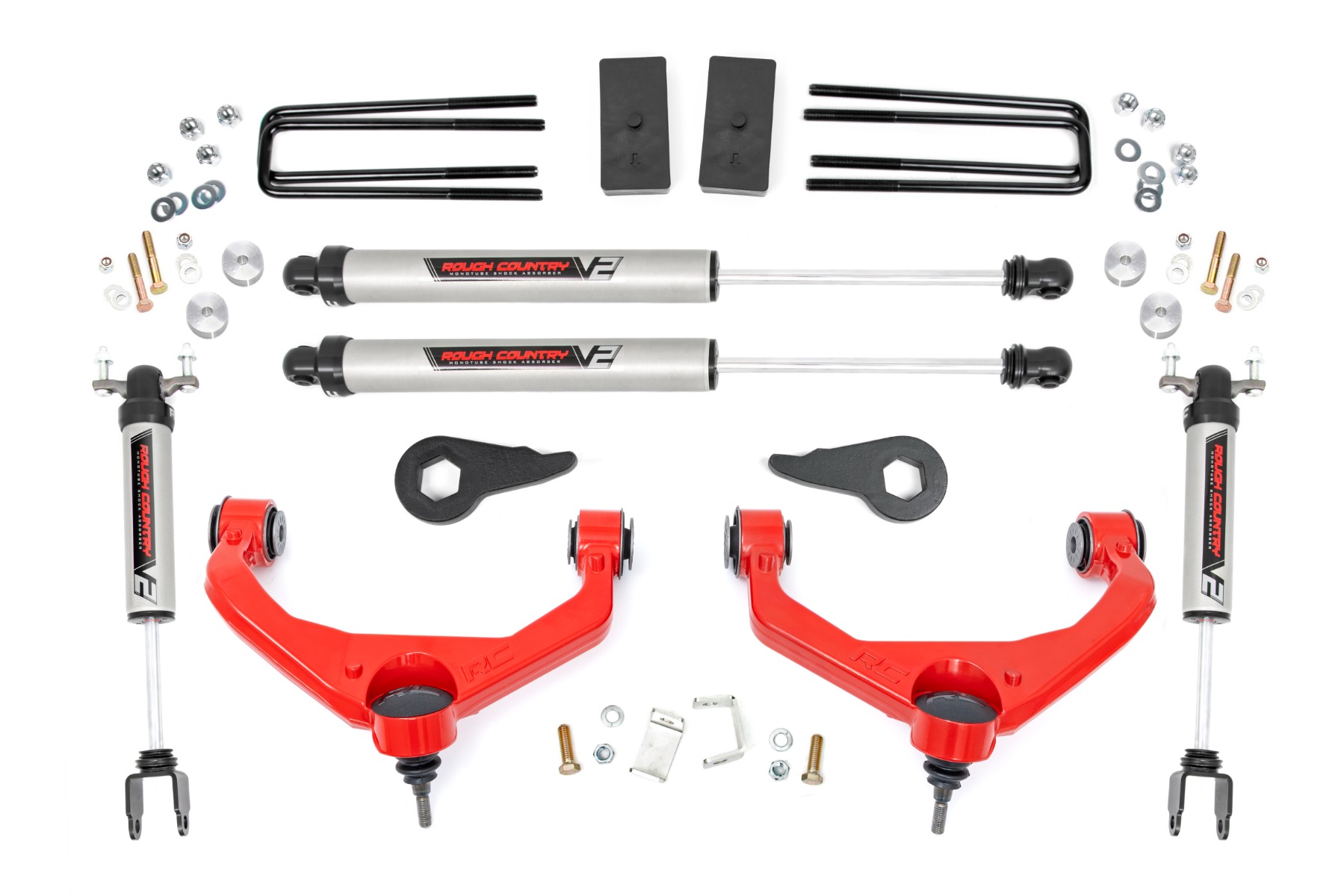 97570RED - Rough Country 3.5 Inch Lift Kit - Fits V2 w/ Overloads - Fits Chevrolet/GMC 2500HD/3500HD 2011-2019