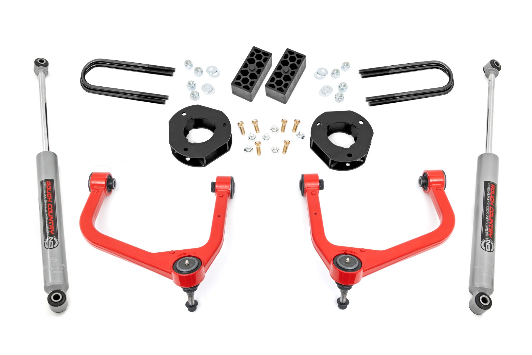 28230RED_A - Rough Country 3.5 Inch Lift Kit - Fits Rear Mono Leaf Chevrolet Silverado 1500 2WD/4WD 2025