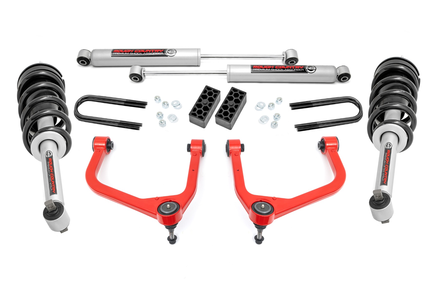 28231RED_A - Rough Country 3.5 Inch Lift Kit - Fits N3 Struts Rear Mono Leaf - Fits Chevrolet Silverado 1500 2025