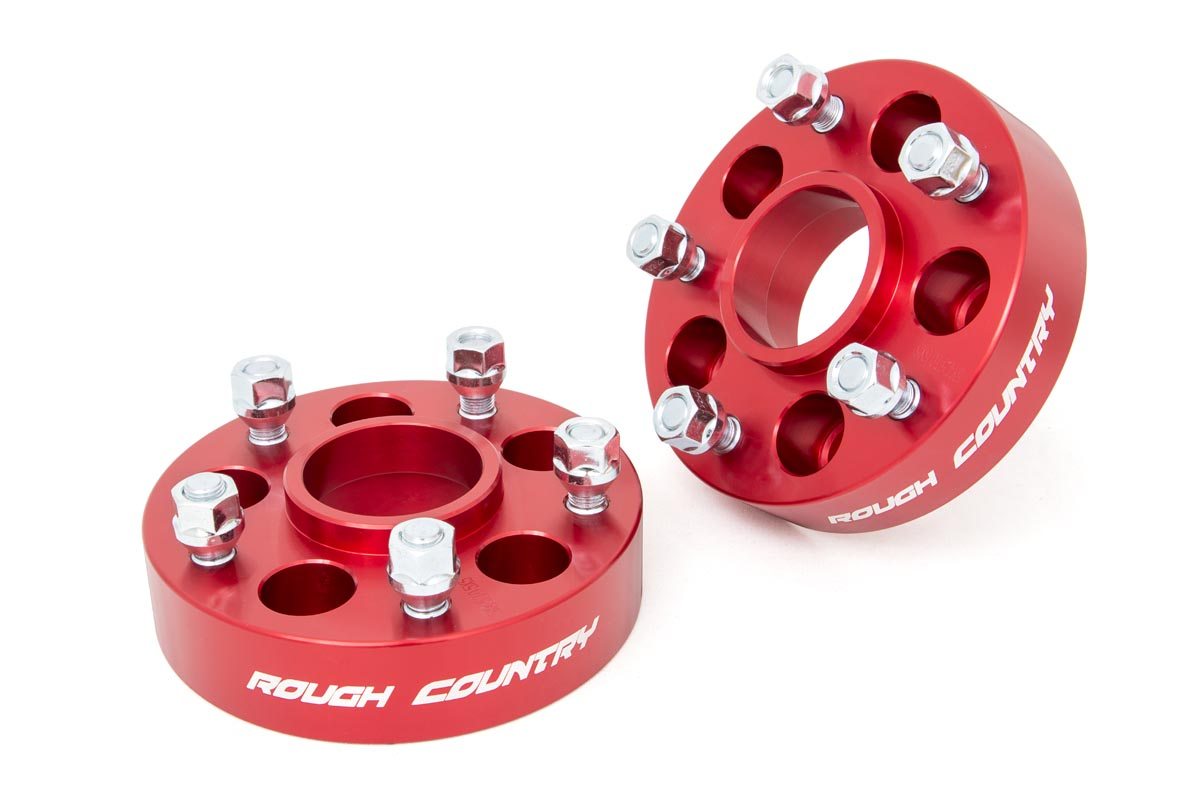 1092RED - Rough Country 1.5 Inch Wheel Adapters - Fits 5x4.5 to 5x5 Red - Fits Jeep Cherokee XJ/Comanche MJ/Wrangler TJ