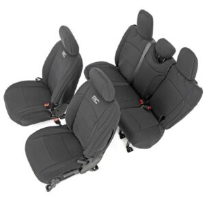 91012 - Rough Country Seat Covers - Fits Front and Rear w/ Armrest Jeep Wrangler Unlimited 4WD 2018-2026